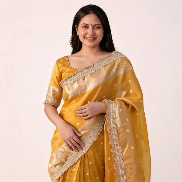 Banarasi_Tissue_Silk_Saree_With_Gold_Zari_Buti_Heavy_Lace_Border_Yellow