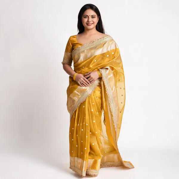 Banarasi_Tissue_Silk_Saree_With_Gold_Zari_Buti_Heavy_Lace_Border_Yellow
