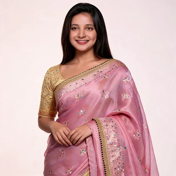 Buta_Mirror_Work_Banarasi_Tissue_Silk_Saree_Pink