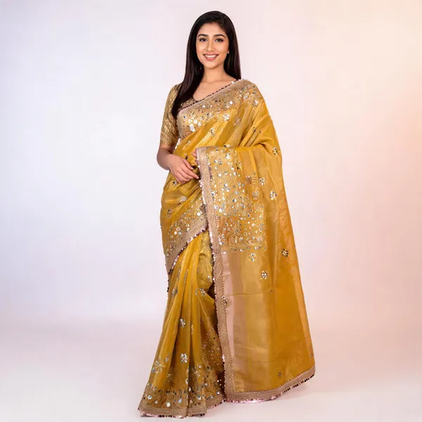 Buta_Mirror_Work_Banarasi_Tissue_Silk_Saree_Yellow