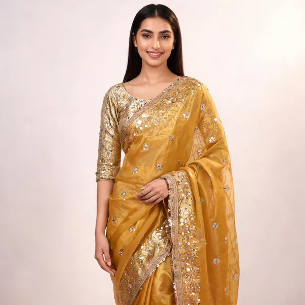 Buta_Mirror_Work_Banarasi_Tissue_Silk_Saree_Yellow
