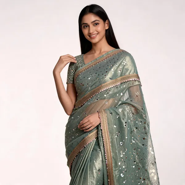 Buta_Mirror_Work_Banarasi_Tissue_Silk_Saree_Mint