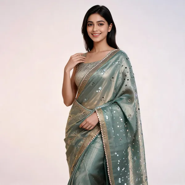 Buta_Mirror_Work_Banarasi_Tissue_Silk_Saree_Mint