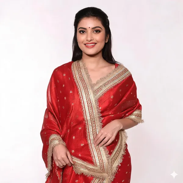 Red_Banarasi_Tissue_Silk_Saree_With_Luxury_Lace_Border