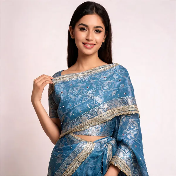 Banarasi_Tissue_Silk_Saree_With_Hand_Embroidered_Moti_Work_Heavy_Lace_Border_Royal_Blue