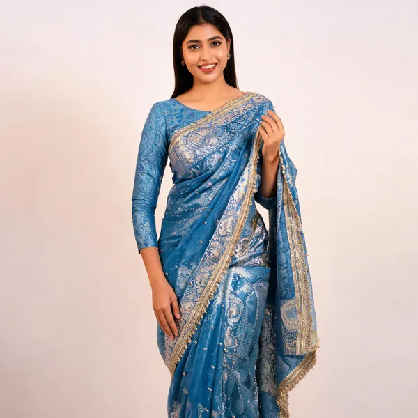 Banarasi_Tissue_Silk_Saree_With_Hand_Embroidered_Moti_Work_Heavy_Lace_Border_Royal_Blue