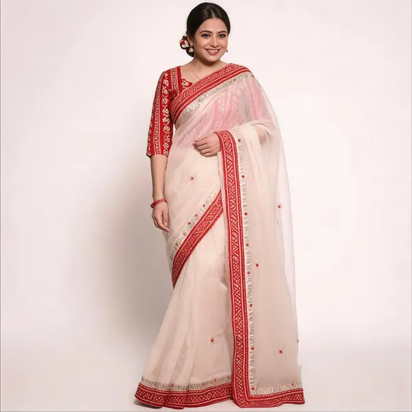 Kota_Doria_Saree_With_Bandhej_Border_Royal_Red