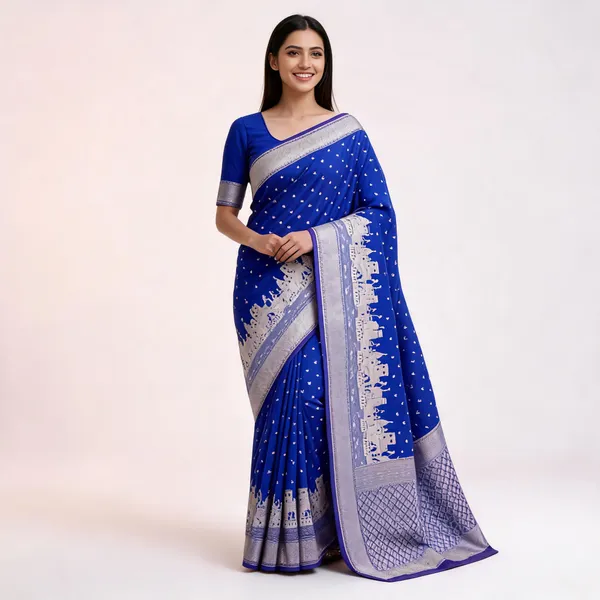 Mashru_Katan_Silk_Ghat_Border_Banarasi_Saree_Navy