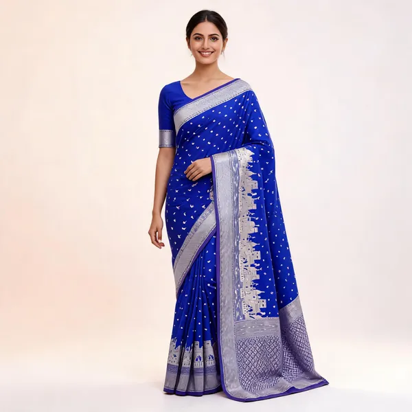 Mashru_Katan_Silk_Ghat_Border_Banarasi_Saree_Navy