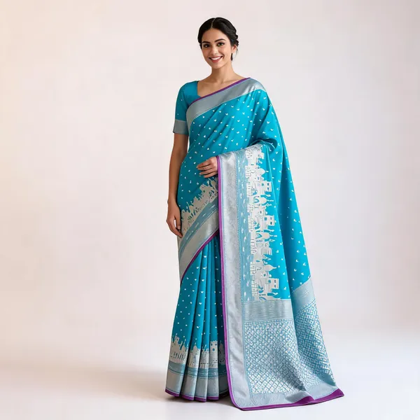 Mashru_Katan_Silk_Ghat_Border_Banarasi_Saree_Blue