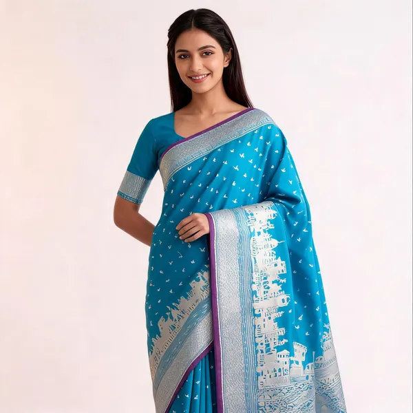 Mashru_Katan_Silk_Ghat_Border_Banarasi_Saree_Blue