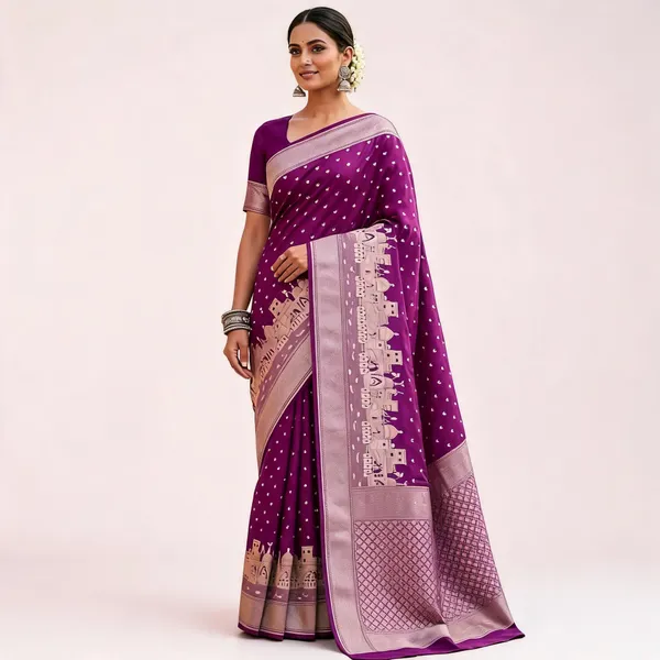 Mashru_Katan_Silk_Ghat_Border_Banarasi_Saree_Purple