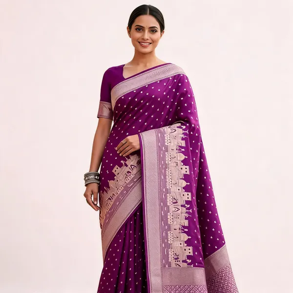 Mashru_Katan_Silk_Ghat_Border_Banarasi_Saree_Purple