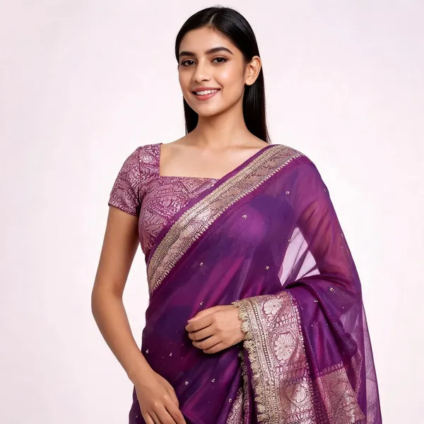 Banarasi_Tissue_Silk_Saree_With_Hand_Embroidered_Moti_Work_Heavy_Lace_Border_Purple