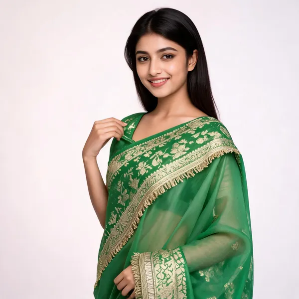 Gulab_Border_Banarasi_Tissue_Silk_Saree_Green