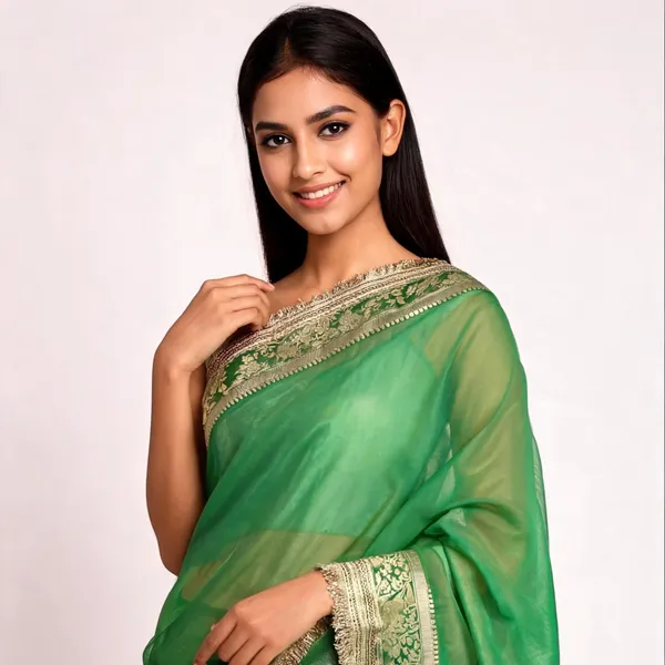 Gulab_Border_Banarasi_Tissue_Silk_Saree_Green