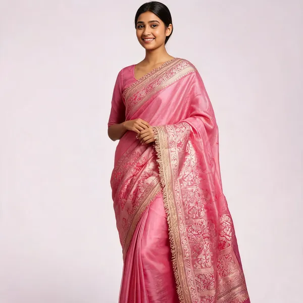 Gulab_Border_Banarasi_Tissue_Silk_Saree_Pink