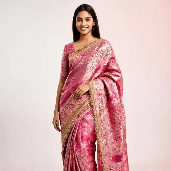 Gulab_Border_Banarasi_Tissue_Silk_Saree_Pink