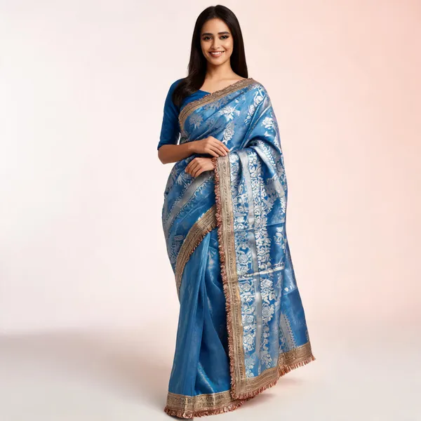 Gulab_Border_Banarasi_Tissue_Silk_Saree_Blue