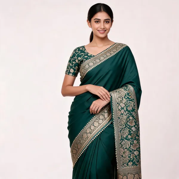 Premium_Banarasi_Silk_Saree_With_Heavy_Zari_Border_Pearl_Lace_Work_Emerald