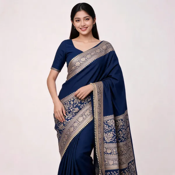 Premium_Banarasi_Silk_Saree_With_Heavy_Zari_Border_Pearl_Lace_Work_Navy