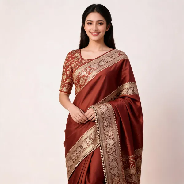 Premium_Banarasi_Silk_Saree_With_Heavy_Zari_Border_Pearl_Lace_Work_Rust_Brown