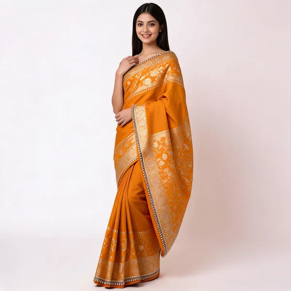 Premium_Banarasi_Silk_Saree_With_Heavy_Zari_Border_Pearl_Lace_Work_Bronze