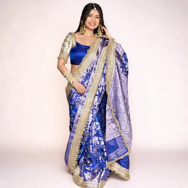 Gulab_Jaal_Mirror_Work_Banarasi_Saree_With_Heavy_Lace_Border_Navy