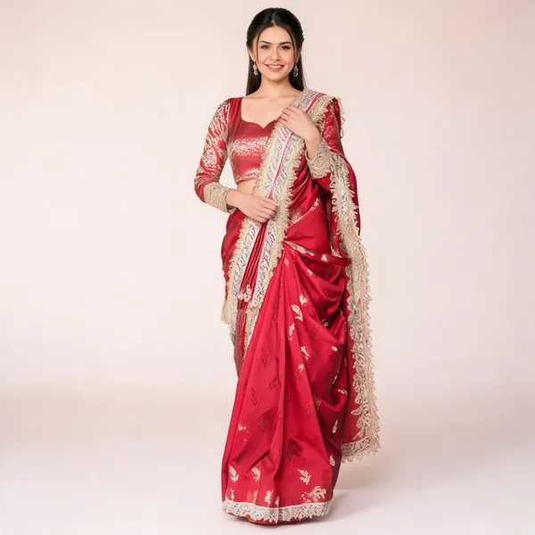 Meenakari_Katan_Silk_Sare_With_Heavy_Lace_Border_Red