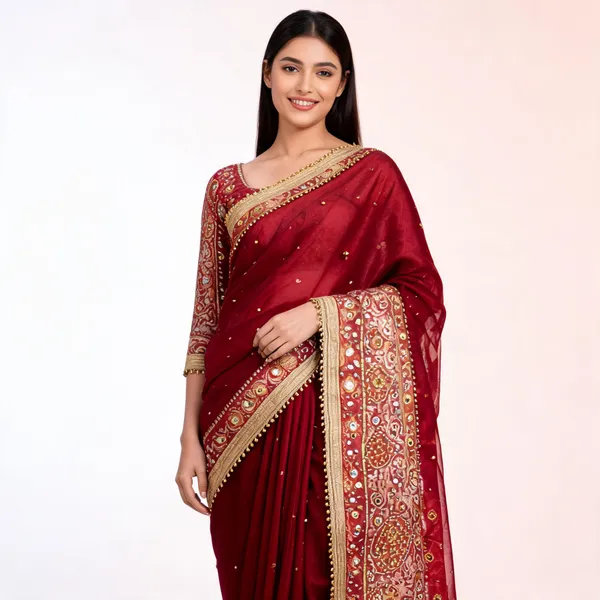 Viral_Banarasi_Soft_Tissue_Silk_Ghunghroo_Saree_With_Heavy_Lace_Attached_Maroon