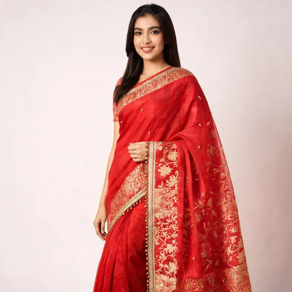 Banarasi_Tissue_Silk_Saree_With_Zari_Border_Ghungroo_Lace_Viral_Ghungroo_Saree_Red