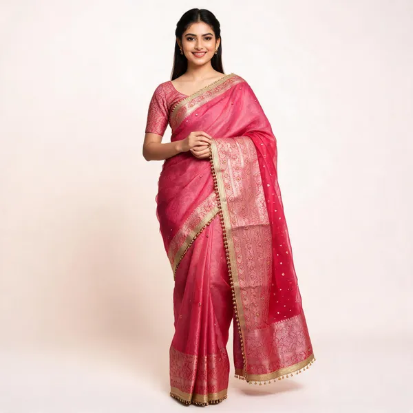 Banarasi_Tissue_Silk_Saree_With_Zari_Border_Ghungroo_Lace_Viral_Ghungroo_Saree_Pink