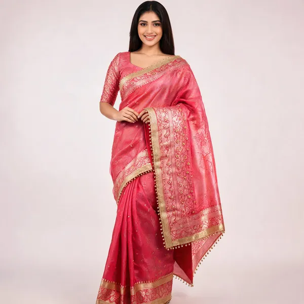 Banarasi_Tissue_Silk_Saree_With_Zari_Border_Ghungroo_Lace_Viral_Ghungroo_Saree_Pink