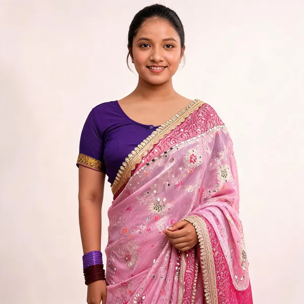 Baby_Pink_Banarasi_Georgette_Saree_With_Meenakari_Jaal_Mirror_Work