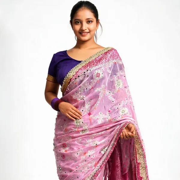 Baby_Pink_Banarasi_Georgette_Saree_With_Meenakari_Jaal_Mirror_Work