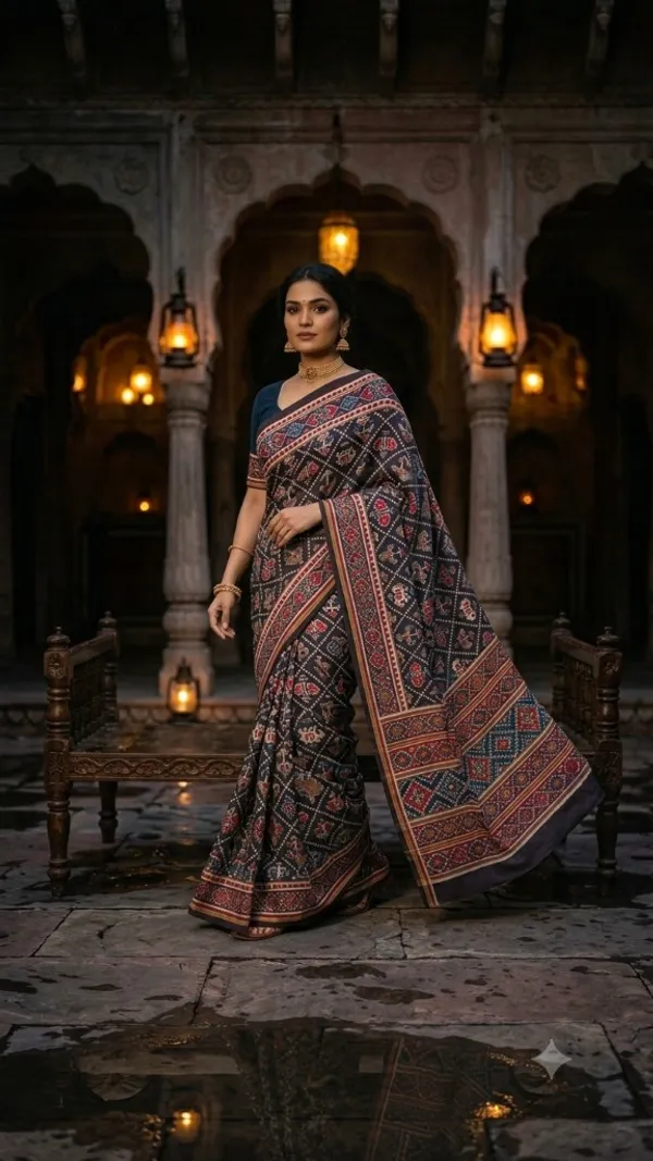 Black__Pure_Cotton_Saree_With_Attached_Blouse_For_Women