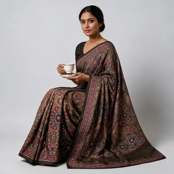 Red_Pure_Cotton_Saree_With_Attached_Blouse_For_Women