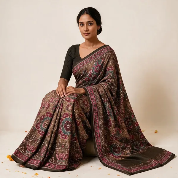 Red_Pure_Cotton_Saree_With_Attached_Blouse_For_Women