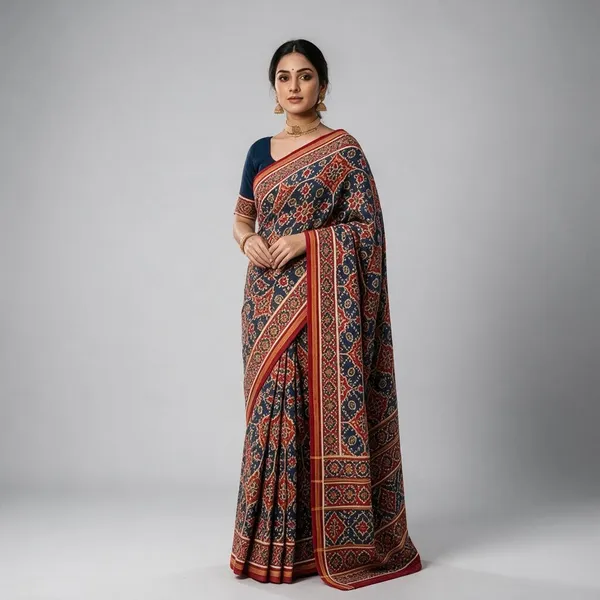 Red_Pure_Cotton_Saree_With_Attached_Blouse_For_Women