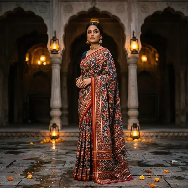 Red_Pure_Cotton_Saree_With_Attached_Blouse_For_Women