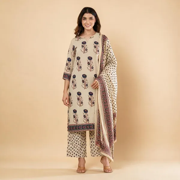 Brown_Pure_Cotton_Kurta_Set_3_Piece_For_Women
