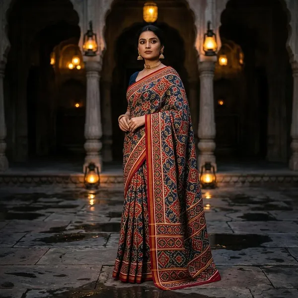 Red_Pure_Cotton_Saree_With_Attached_Blouse_For_Women