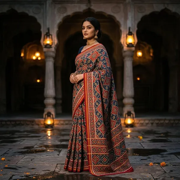 Red_Pure_Cotton_Saree_With_Attached_Blouse_For_Women