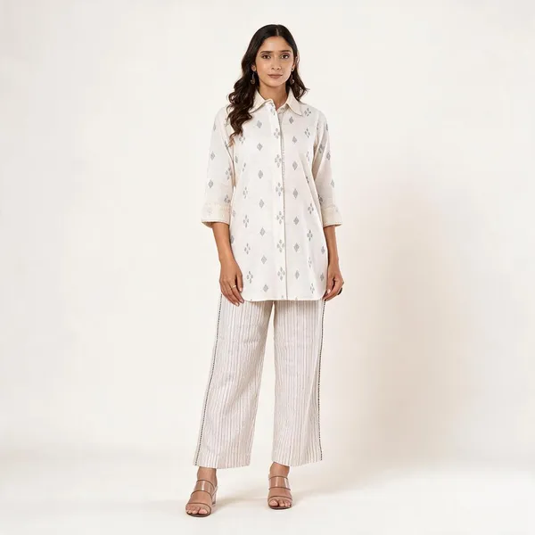 White_And_Sky_Blue_Pure_Cotton_Co_Ord_Set_For_Women
