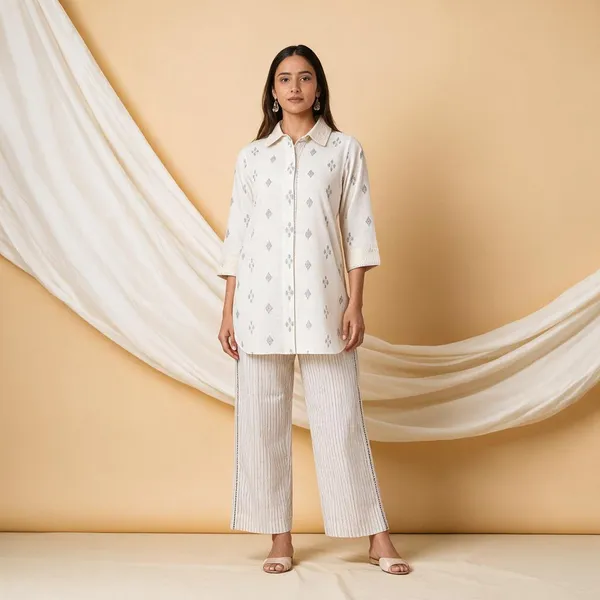 White_And_Sky_Blue_Pure_Cotton_Co_Ord_Set_For_Women