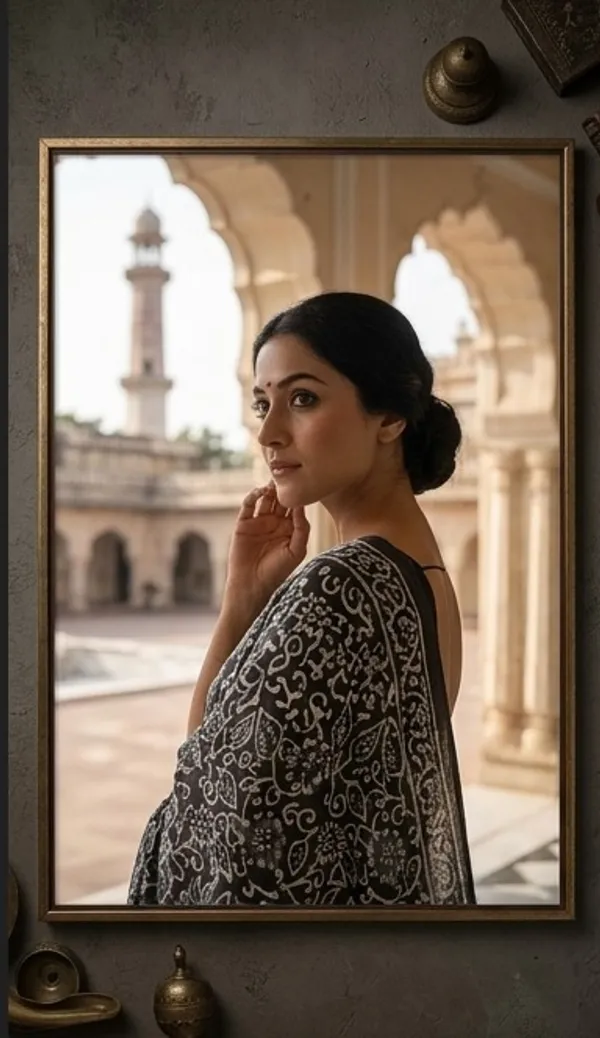Black_Pure_Cotton_Saree_With_Attached_Blouse_For_Women