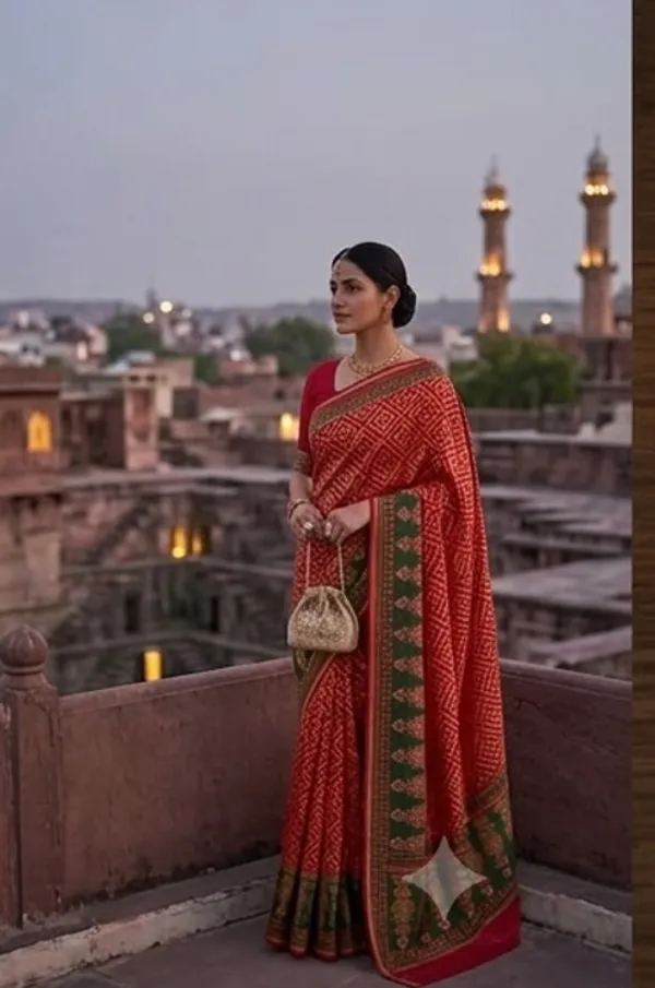 Red_Pure_Cotton_Saree_With_Attached_Blouse_For_Women