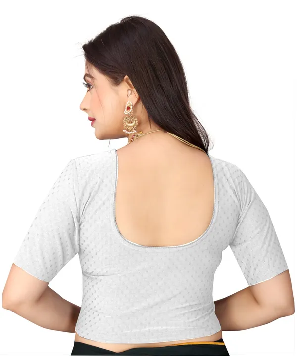 White_Cotton_Blend_Fitted_Textured_Saree_Blouse_For_Women