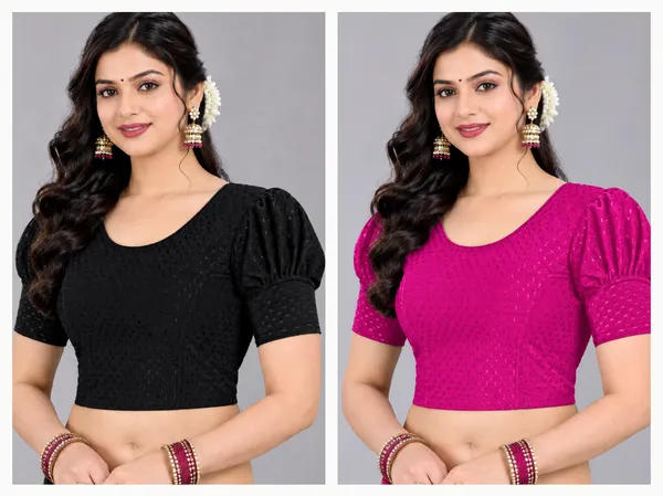 Black_And_Pink_Cotton-Polyester_Puff_Sleeve_Cropped_Blouse_For_Women_Pack_Of_2