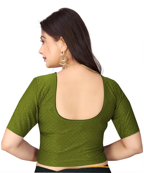 Olive_Green_Cotton_Blend_Fitted_Short_Sleeve_Saree_Blouse_For_Women